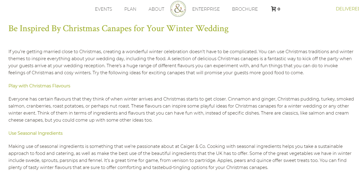 Wedding catering content example